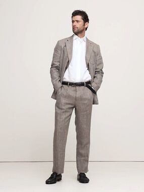 Banana Republic 100% Linen Herringbone Suit Pants 31x32 Grey Taupe Slim